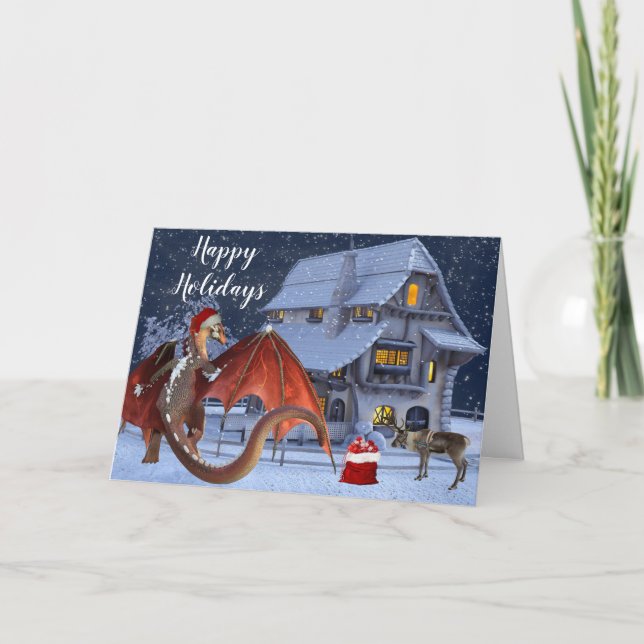 Carte Noël Vacances Père Noël Dragon (Devant)