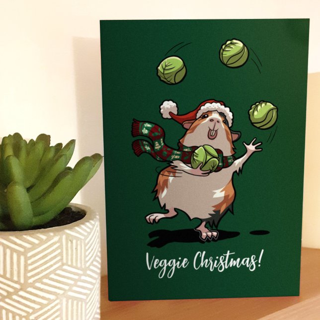 Carte Noël végétalien ! Cochon d'Inde jonglant avec des  (Créateur téléchargé)