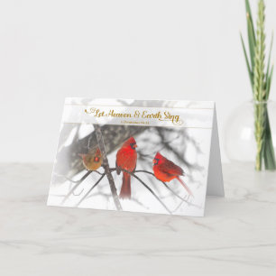Carte Noël, Versets chrétiens, Neige, Cardinaux rouges
