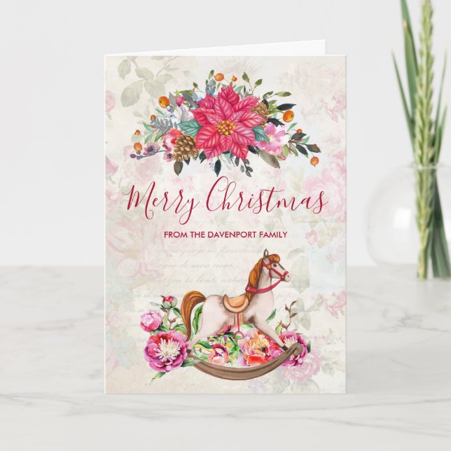 Carte Noël victorien de cheval et de poinsettia de (Devant)