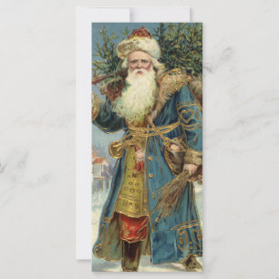 Carte Noël vintage, Père Noël victorien avec arbre