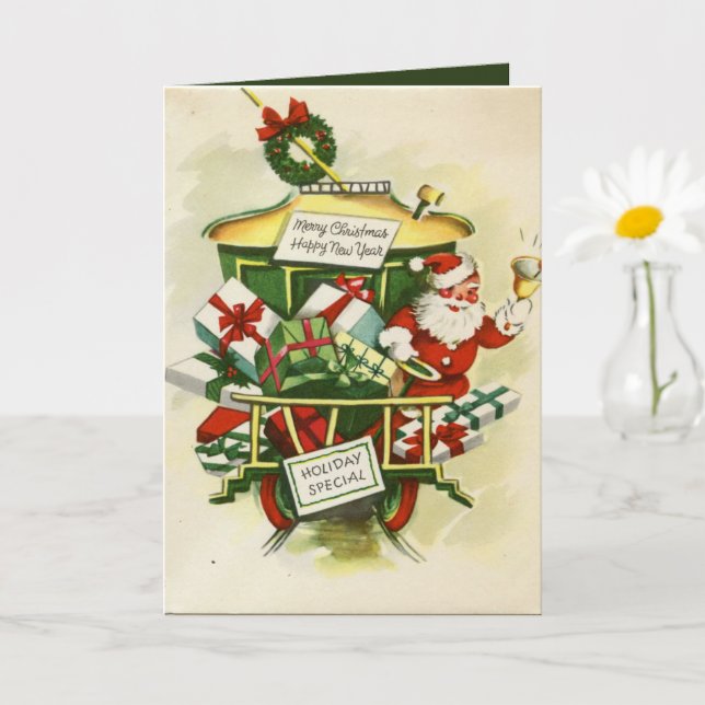 Carte Noël vintage rétro Père Noël (Petite plante)