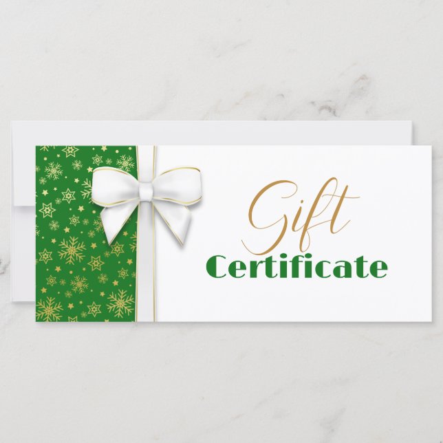 Carte Noël White Bow Green Luxe Snowflakes Or (Devant)