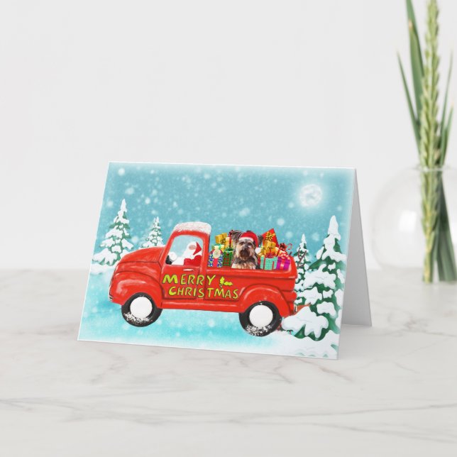 Carte Noël Yorkshire Terrier cadeaux camion de livraison (Devant)