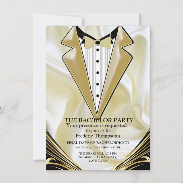 Carte Noir avec or sur Champagne Soie Bachelor Party (Devant)