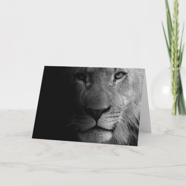 Carte Noir Blanc Motivation Leadership Lion Portrait (Devant)