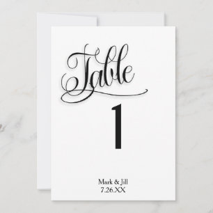 Carte Noir Blanc Noir Numéro de table de réception