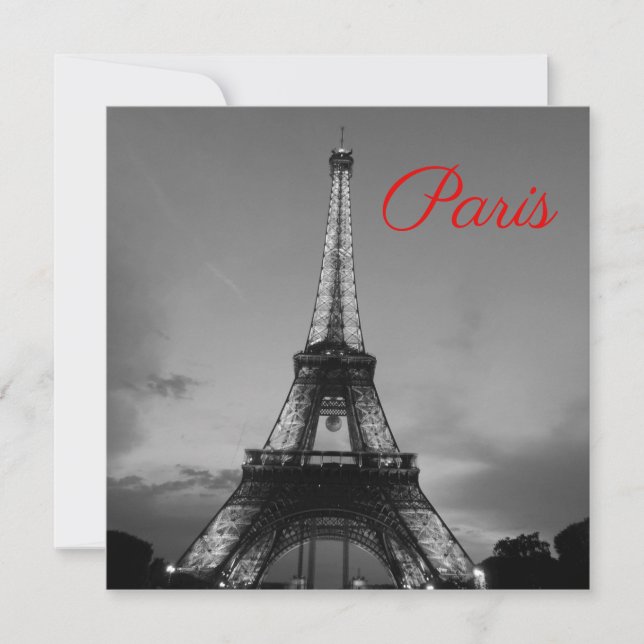 Carte Noir Blanc Paris Nuit Tour Eiffel européenne (Devant)