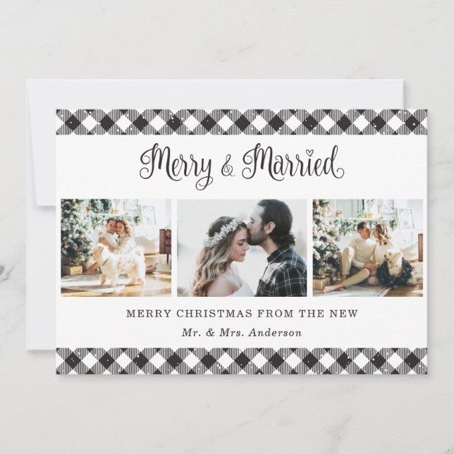 Carte Noir Blanc Plaid Joyeux et Marié (Devant)