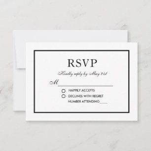 Carte Noir & Blanc RSVP Mariage Elégant