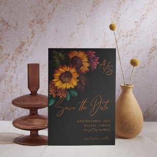 Carte Noir Burnt Orange Monogramme Mariage Enregistrer l