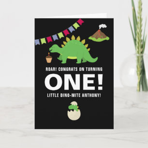 Carte Noir et blanc 1er anniversaire Dinosaure Salutatio