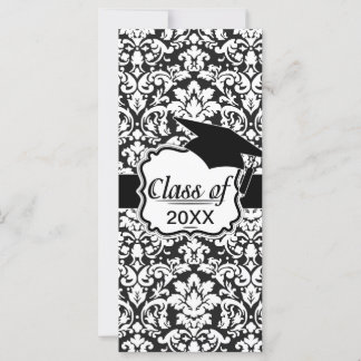 Carte noir et blanc damas fleurissent graduation