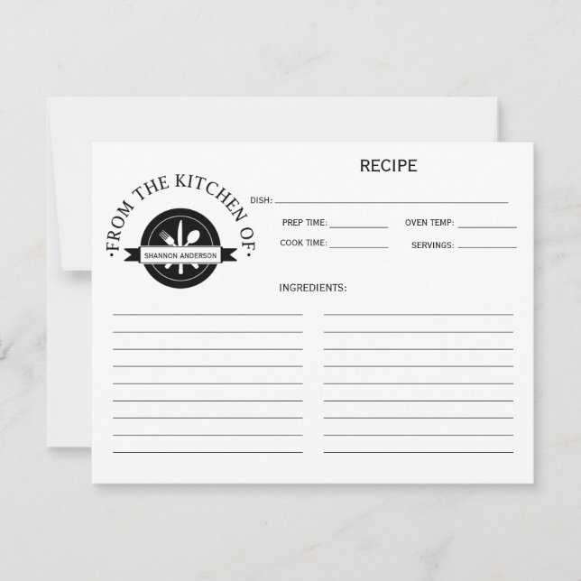Carte Noir et blanc moderne de la cuisine de Recette (Devant)