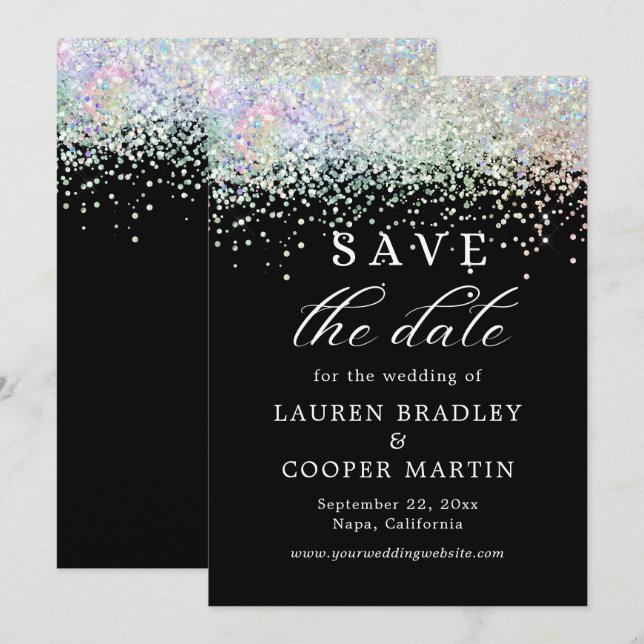 Carte Noir Et Blanc Parties scintillant Mariage Enregist (Devant / Derrière)