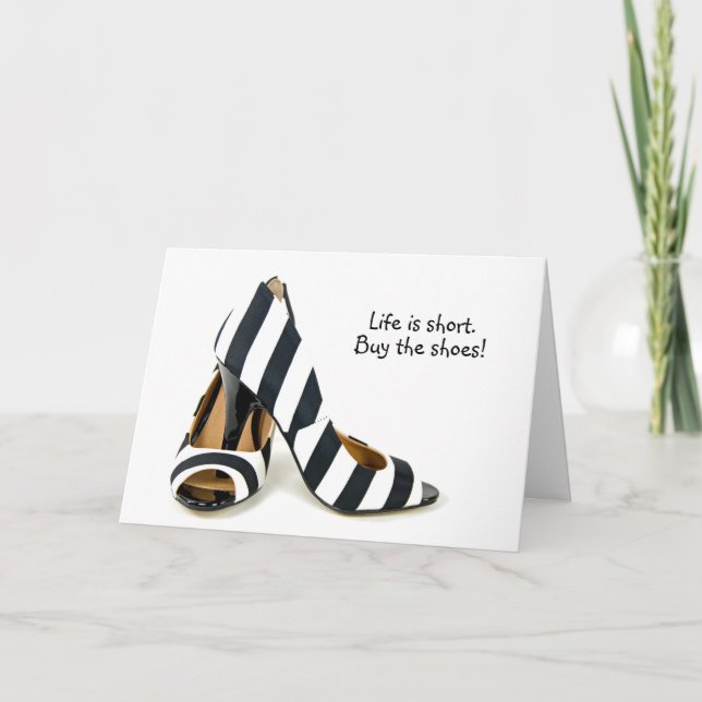 Carte noir et blanc rayé talons hauts anniversaire (Devant)