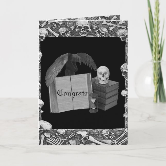 Carte Noir et blanc Romance Crâne Spellbook Mariage (Devant)