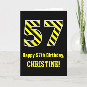 Carte Noir et jaune rayé "57"; 57e anniversaire + nom