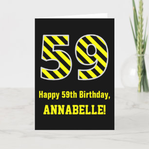 Carte Noir et jaune rayé "59"; 59e anniversaire + nom