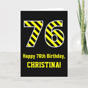 Carte Noir et jaune rayé "76"; 76e anniversaire + nom