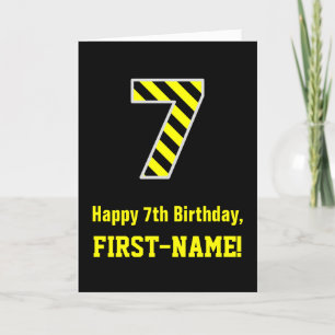 Carte Noir et Jaune rayé "7"; 7e anniversaire + nom