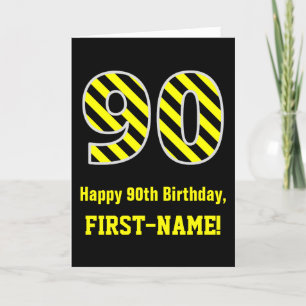 Carte Noir et jaune rayé "90"; 90e anniversaire + nom