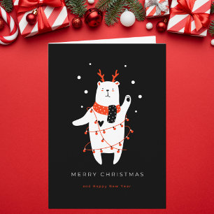 Carte Noir et Rouge Mette Ours Noël