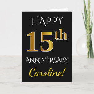 Carte Noir, Faux Or 15ème anniversaire du Mariage + Nom