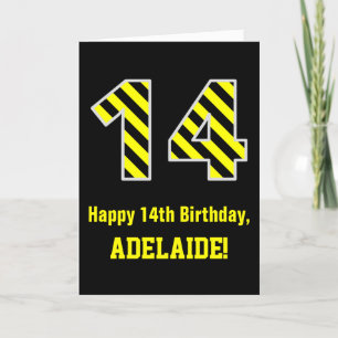 Carte Noir & Jaune rayé "14"; 14e anniversaire + nom
