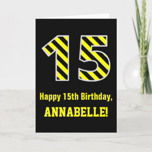 Carte Noir & Jaune rayé "15"; 15e anniversaire + nom