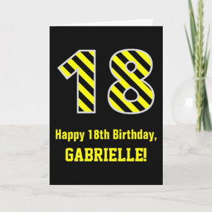 Carte Noir & Jaune rayé "18"; 18e anniversaire + nom