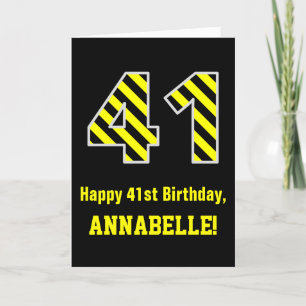 Carte Noir & Jaune rayé "41"; 41e anniversaire + nom