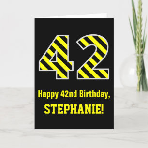 Carte Noir & Jaune rayé "42"; 42e anniversaire + nom