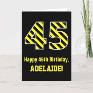 Carte Noir & Jaune rayé "45"; 45e anniversaire + nom