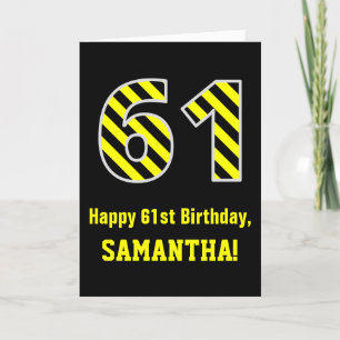 Carte Noir & Jaune rayé "61"; 61e anniversaire + nom