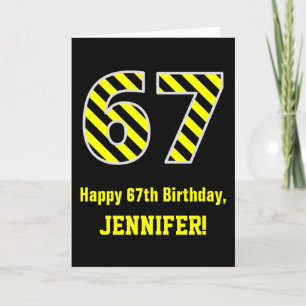 Carte Noir & Jaune rayé "67"; 67e anniversaire + nom