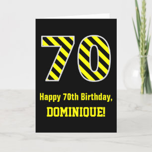 Carte Noir & Jaune rayé "70"; 70e anniversaire + nom