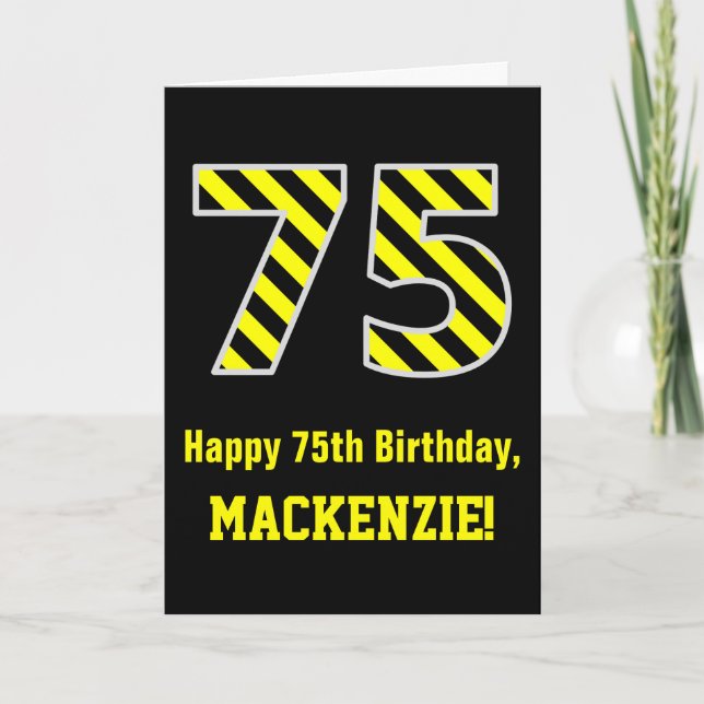 Carte Noir & Jaune rayé "75"; 75e anniversaire + nom (Devant)