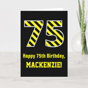 Carte Noir & Jaune rayé "75"; 75e anniversaire + nom
