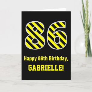 Carte Noir & Jaune rayé "86"; 86e anniversaire + nom