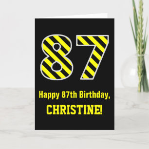 Carte Noir & Jaune rayé "87"; 87e anniversaire + nom