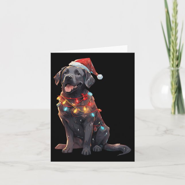 Carte Noir Labrador Retriever Santa Hat Christmas Light (Devant)