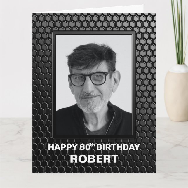 Carte Noir moderne 80e anniversaire Personnalisé Photo G (Devant)