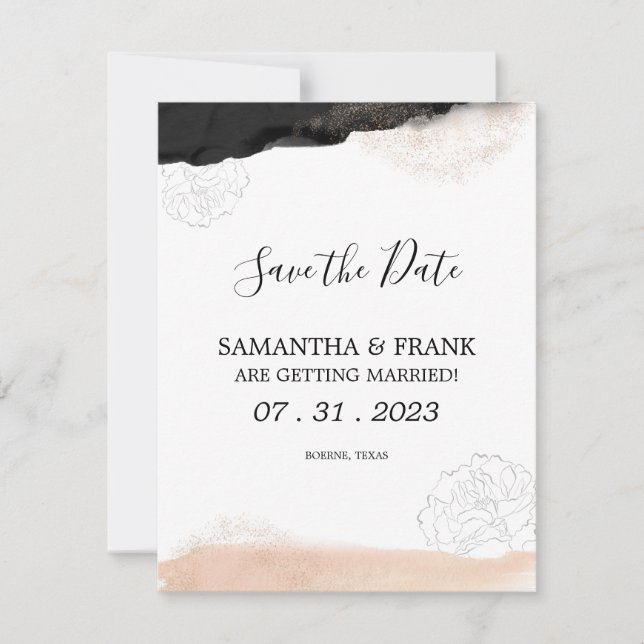 Carte Noir moderne et rose vif Enregistrer la date (Devant)