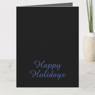 Carte Noir neutre & Bleu Élégant Joyeuses Fêtes
