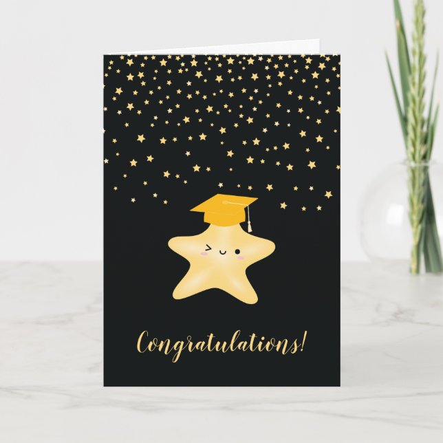 Carte Noir & Or Super Star Graduation Félicitations (Devant)