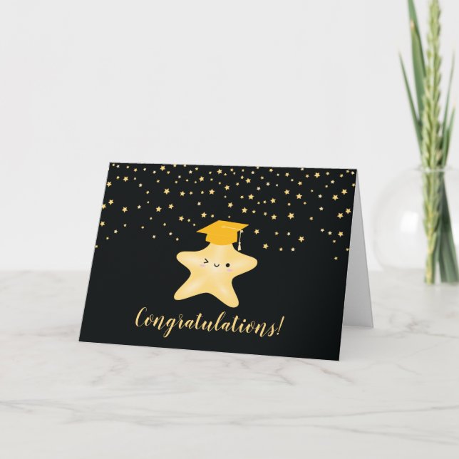 Carte Noir & Or Super Star Graduation Félicitations (Devant)