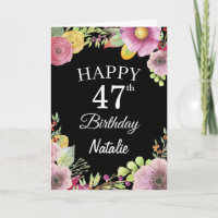 Carte noire de 47e anniversaire Watercolor Floral