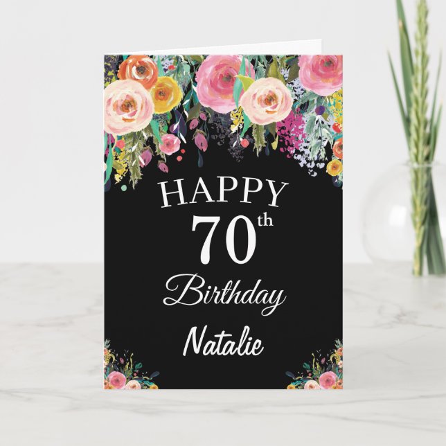 Carte noire de l'Aquarelle 70e anniversaire Fleurs (Devant)