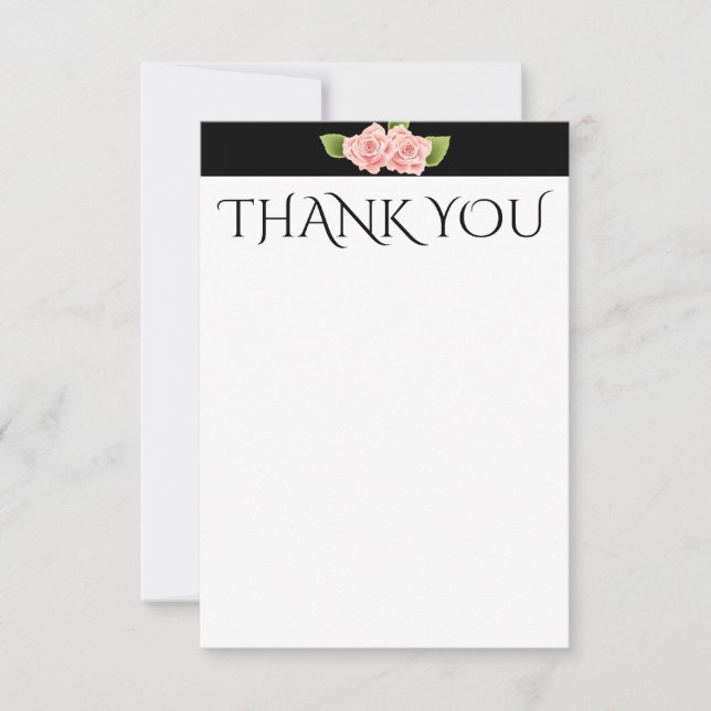Carte noire de rayure de fleurs roses de Merci (Devant)